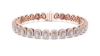 Radiant-Cut Halo Cluster Diamond Tennis Bracelet