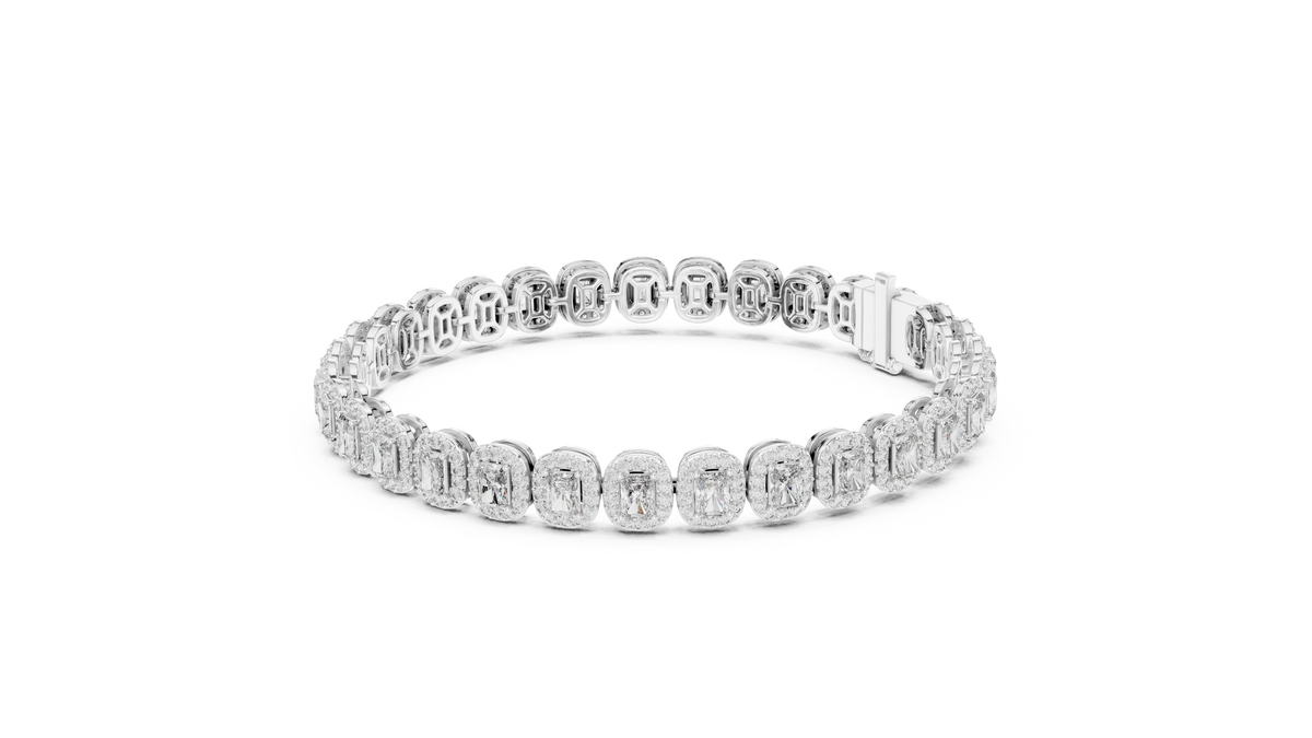 Radiant-Cut Halo Cluster Diamond Tennis Bracelet