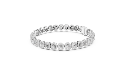 Radiant-Cut Halo Cluster Diamond Tennis Bracelet