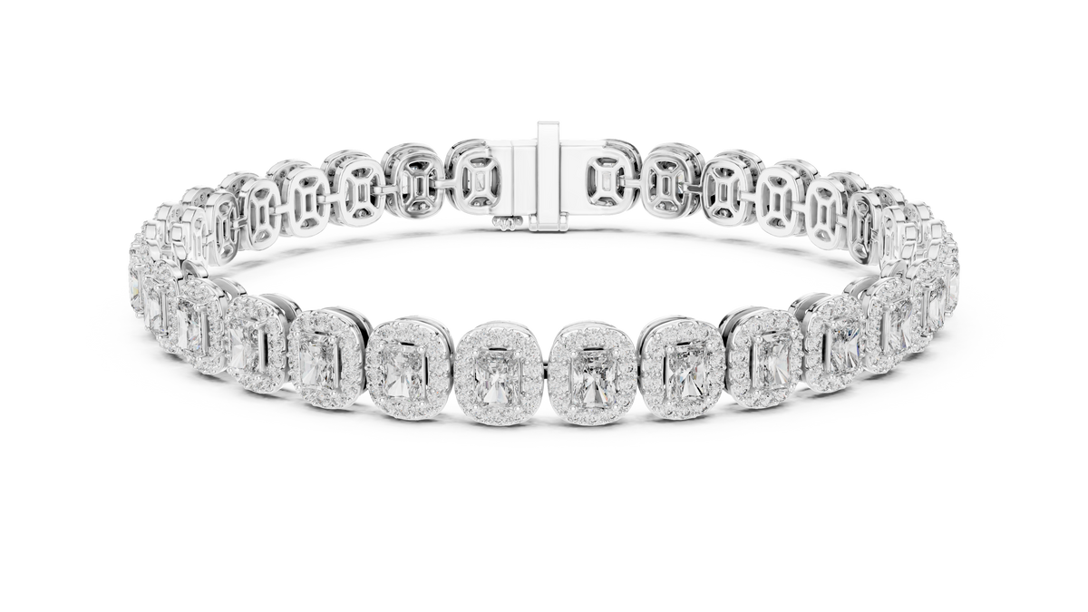 Radiant-Cut Halo Cluster Diamond Tennis Bracelet