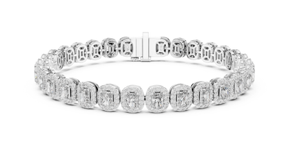Radiant-Cut Halo Cluster Diamond Tennis Bracelet
