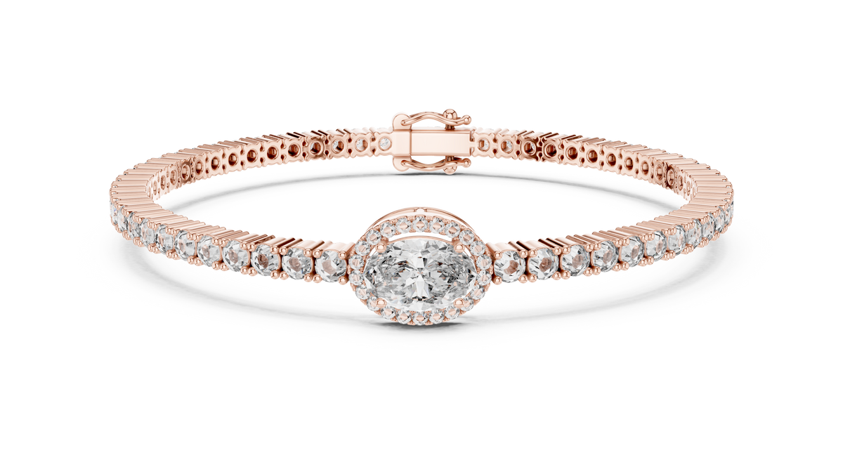 Exquisite Oval Halo Diamond Tennis Bracelet