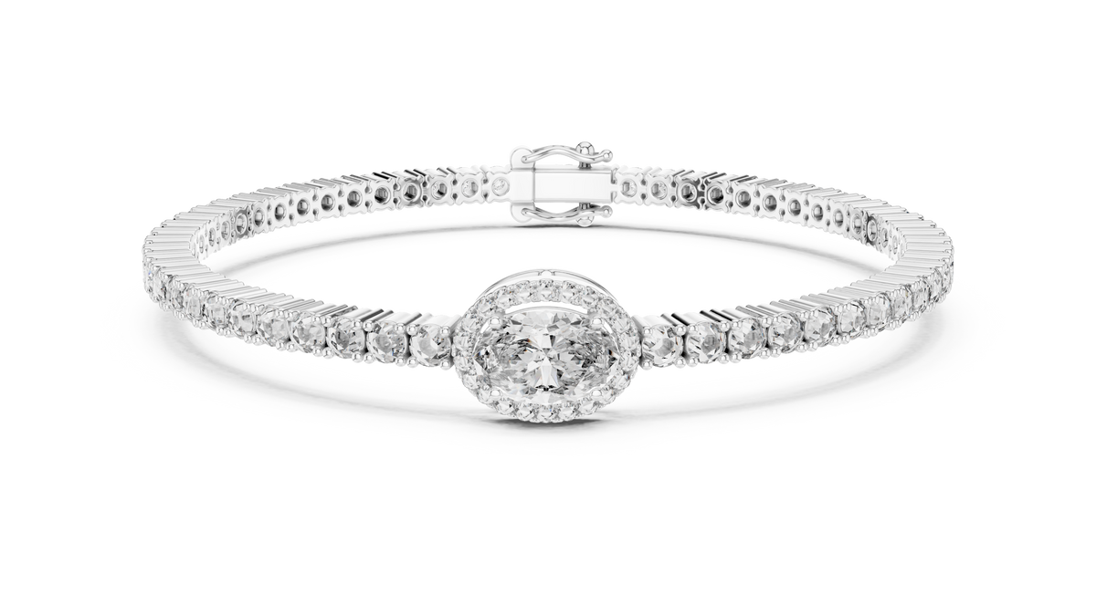 Exquisite Oval Halo Diamond Tennis Bracelet