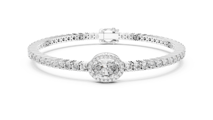 Exquisite Oval Halo Diamond Tennis Bracelet