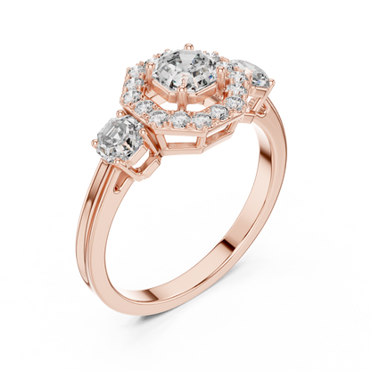 Three-Stone Halo Engagement Ring