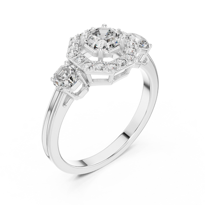 Three-Stone Halo Engagement Ring