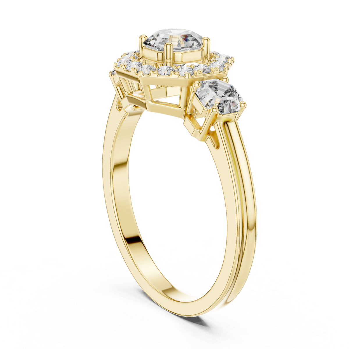 Three-Stone Halo Engagement Ring