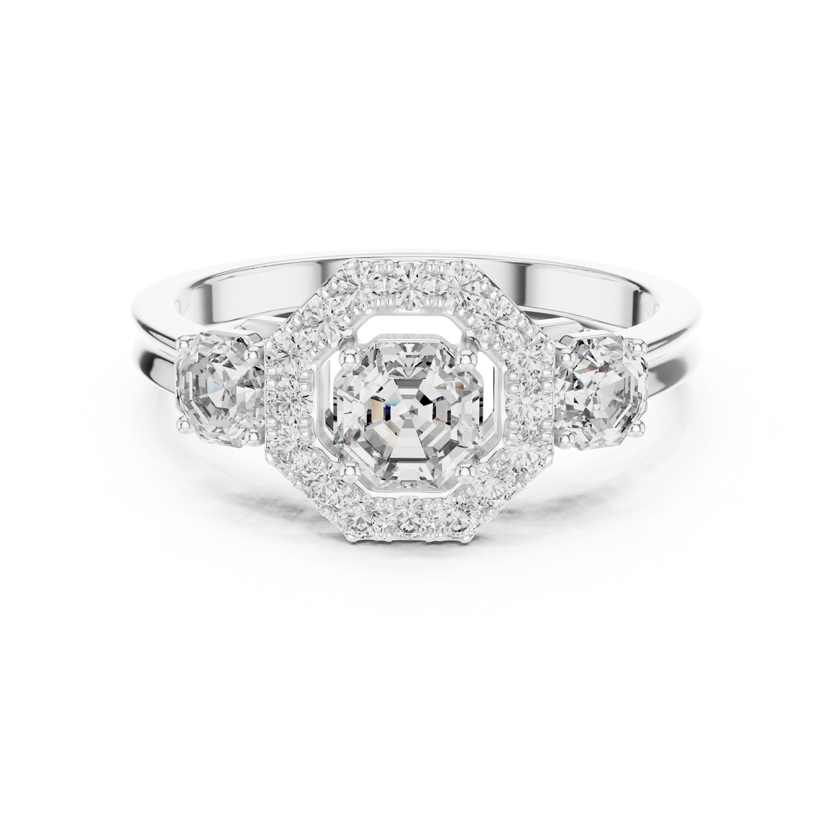 Three-Stone Halo Engagement Ring