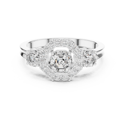 Three-Stone Halo Engagement Ring