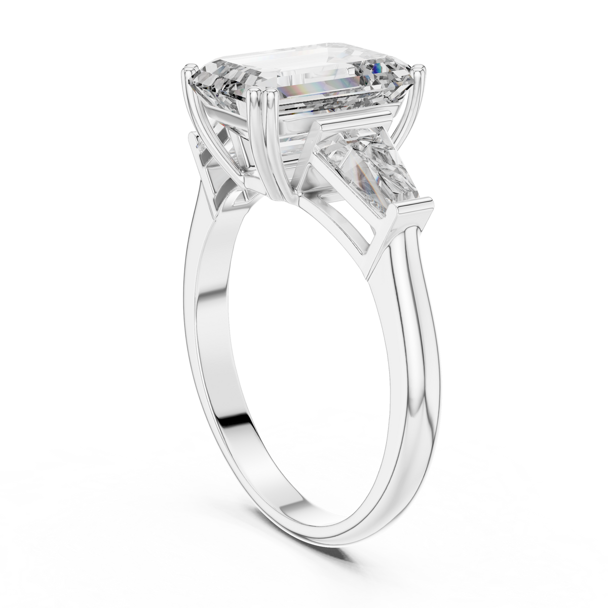 Three-Stone Emerald-Cut Diamond Engagement Ring