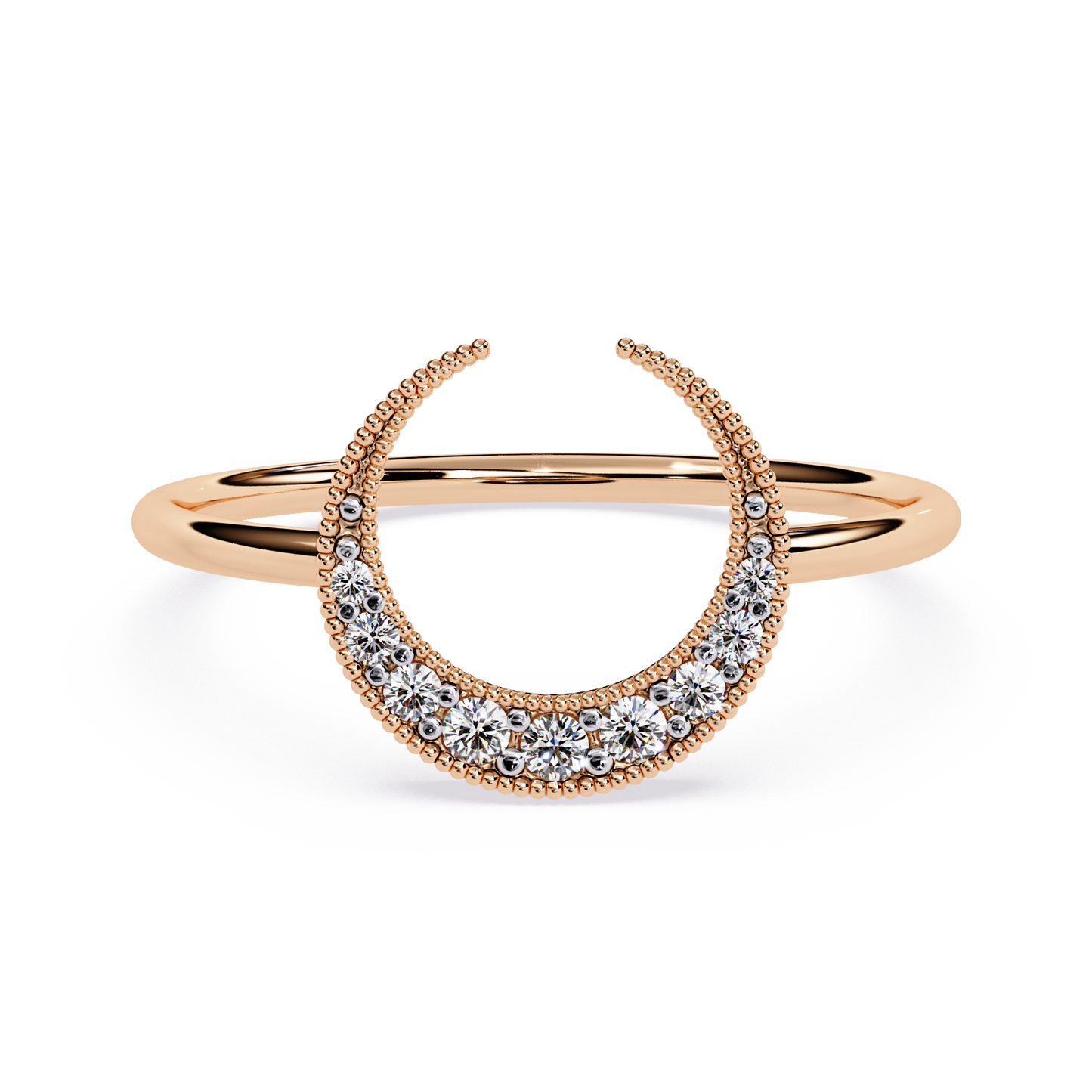Celestial Radiance: Crescent Moon Diamond Open Ring