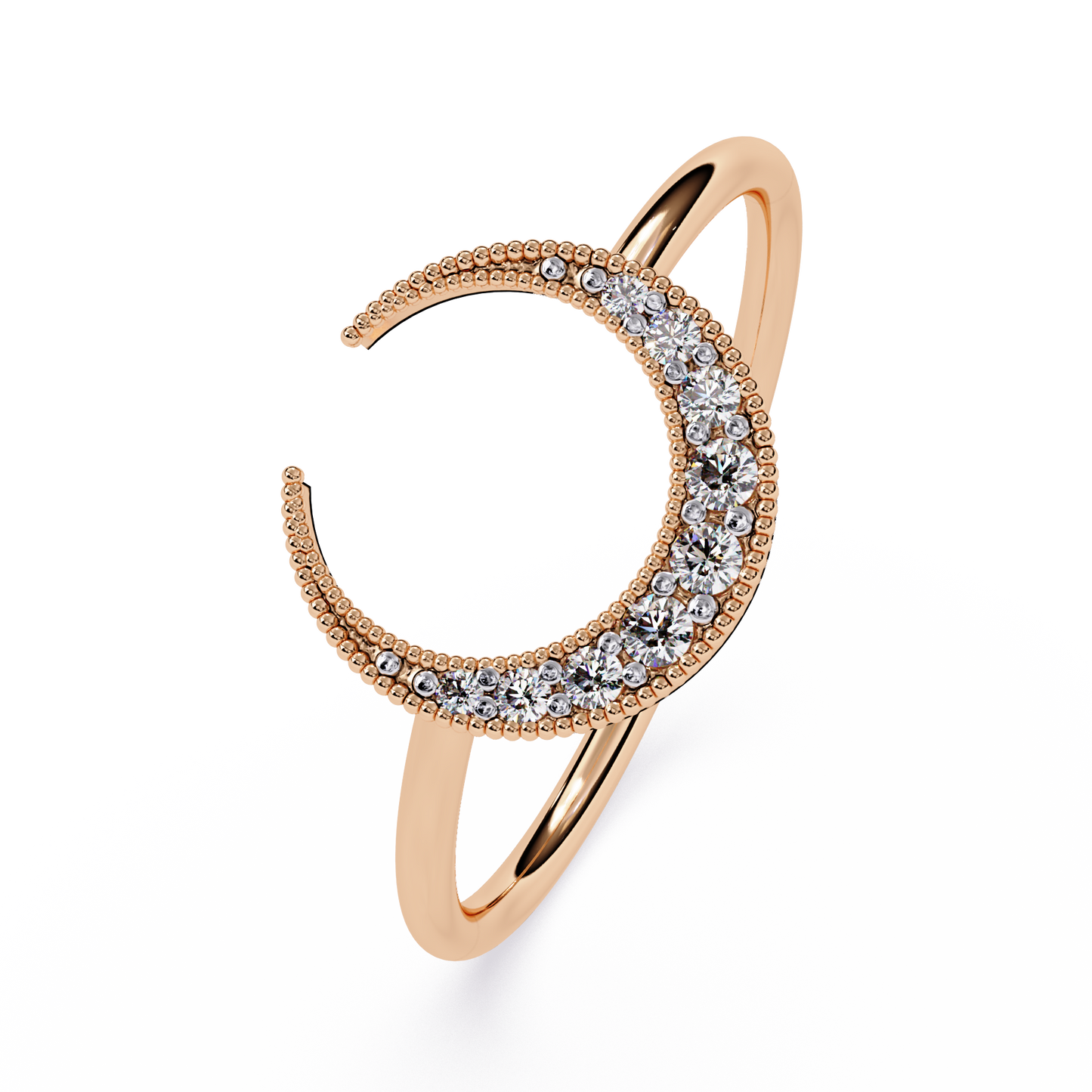 Celestial Radiance: Crescent Moon Diamond Open Ring