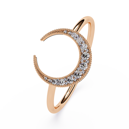 Celestial Radiance: Crescent Moon Diamond Open Ring