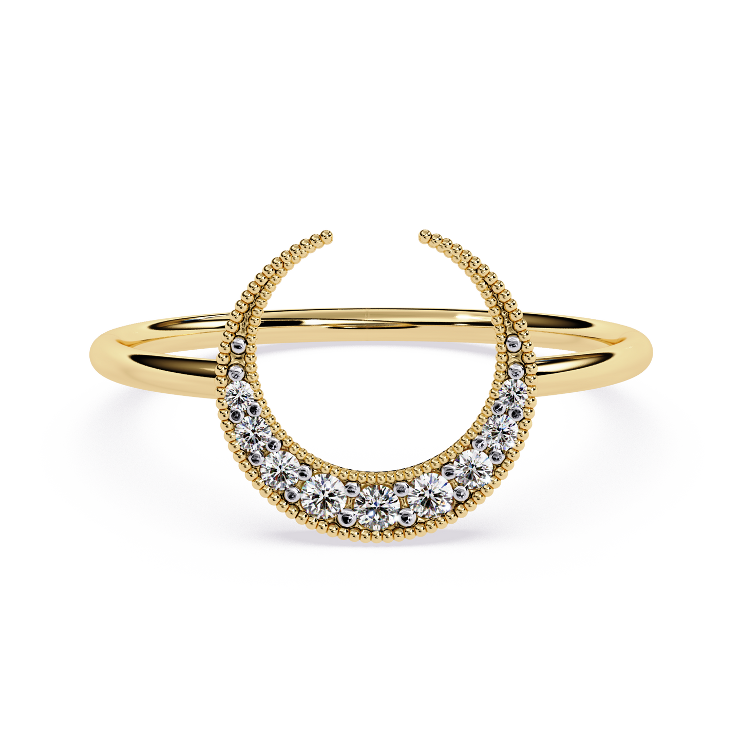 Celestial Radiance: Crescent Moon Diamond Open Ring