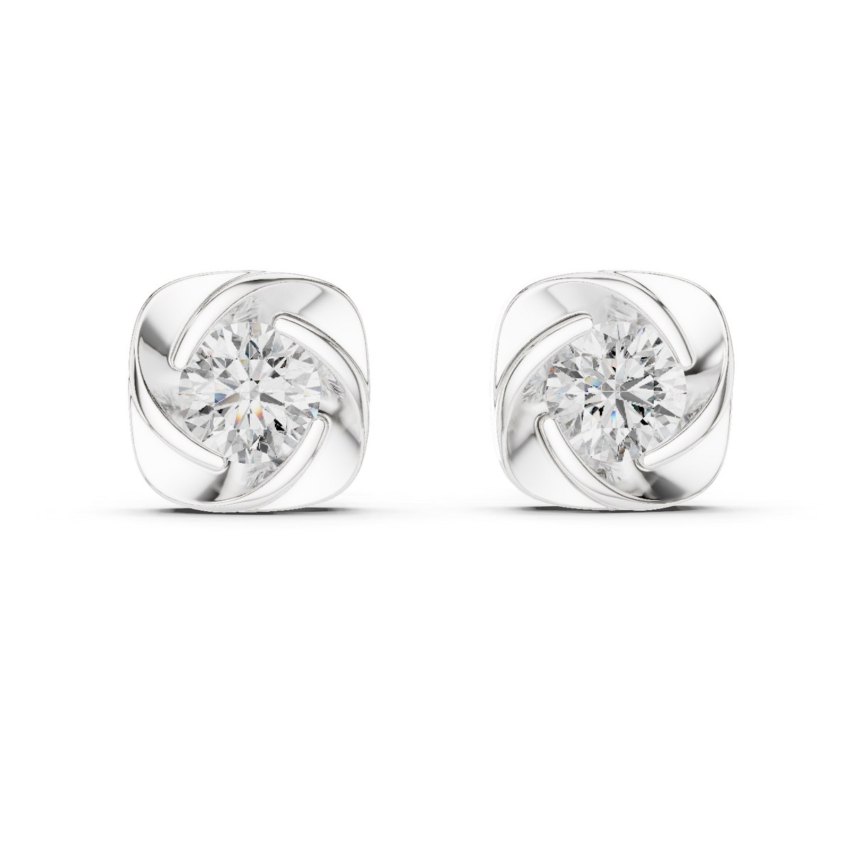 Modern Spiral Solitaire Diamond Stud Earrings