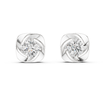 Modern Spiral Solitaire Diamond Stud Earrings