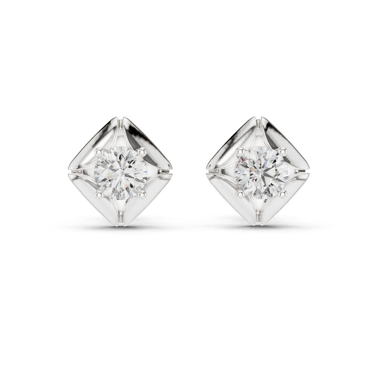 Elegant Solitaire Square-Frame Diamond Stud Earrings