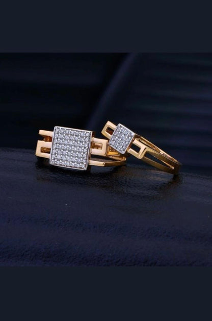 Elegant Square Cluster Couple's Ring