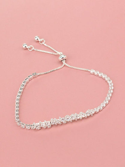 💎 Sparkly Adjustable Silver Tennis Bolo Bracelet