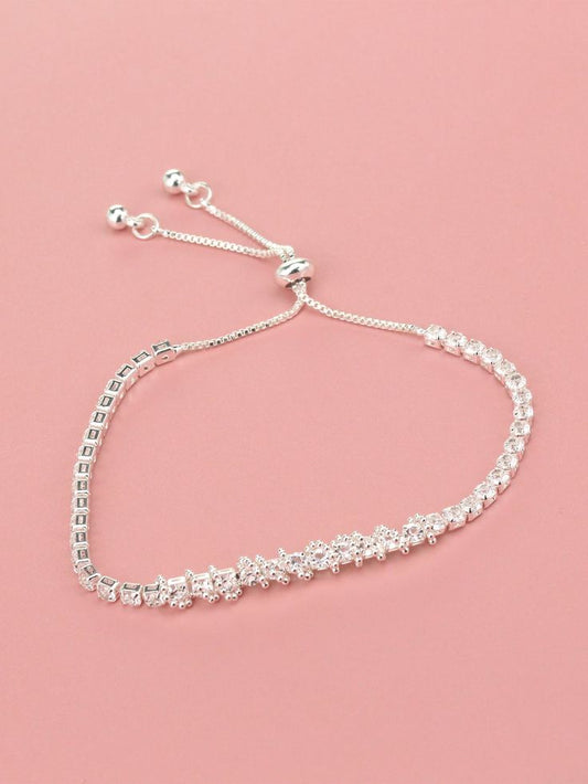💎 Sparkly Adjustable Silver Tennis Bolo Bracelet