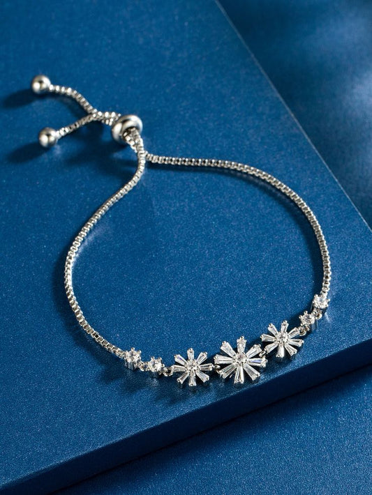Elegant Silver Snowflake Floral Adjustable Bolo Bracelet