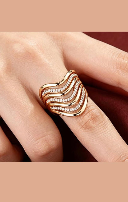 Elevated Wave Multi-Row Statement Ring