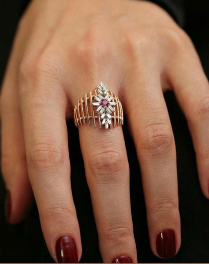 💎 Vintage Avant-Garde Ruby & Diamond Statement Ring