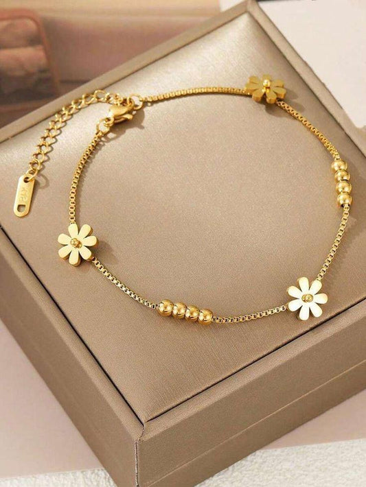 Plated Daisy Flower Charm Bracelet