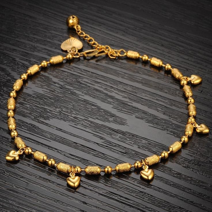 Yellow Gold Plated Heart Charm Anklet