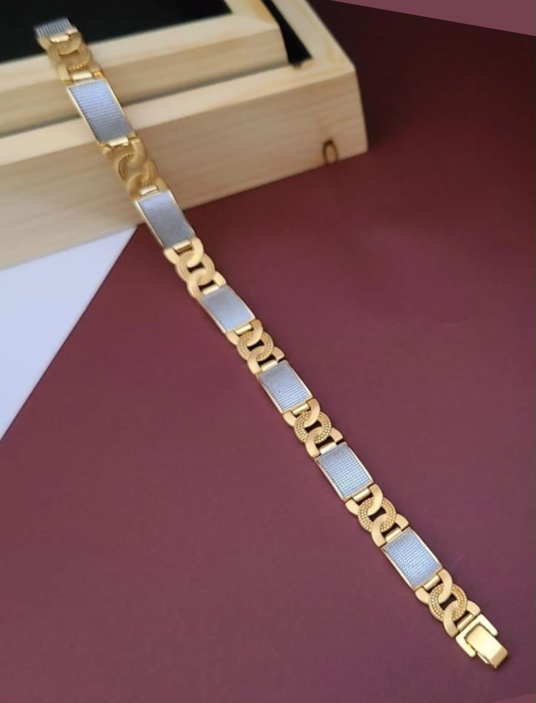 Premium Two-Tone Textured Link Bracelet for Men