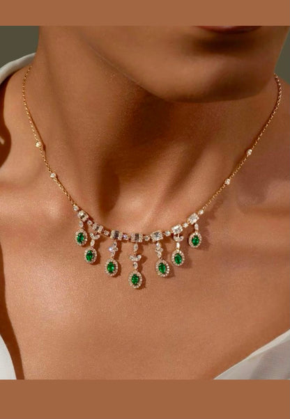 Elegant Emerald and Diamond Fringe Necklace