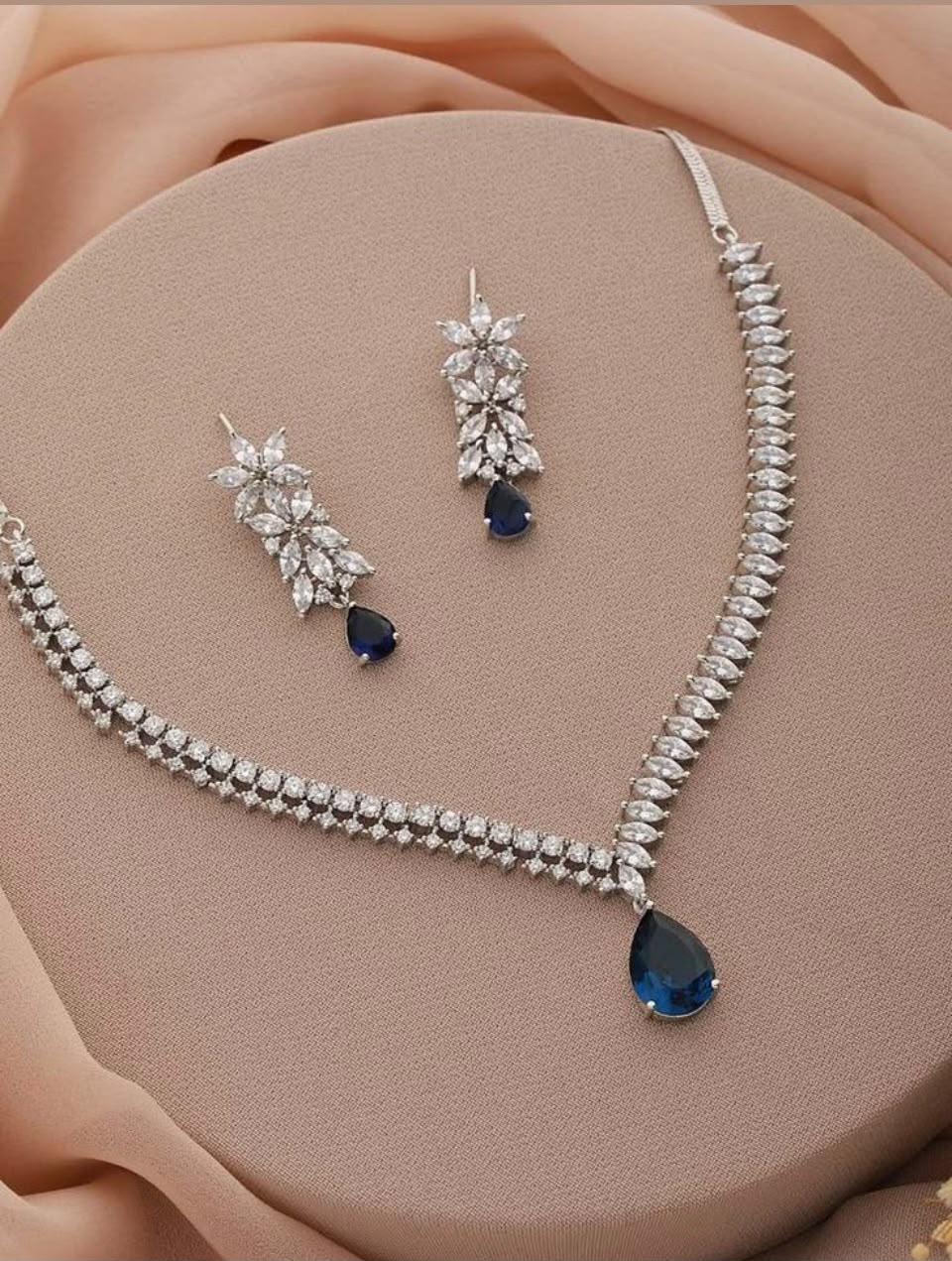 Elegant Sapphire Blue & Marquise Diamond Necklace Set