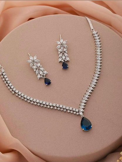 Elegant Sapphire Blue & Marquise Diamond Necklace Set