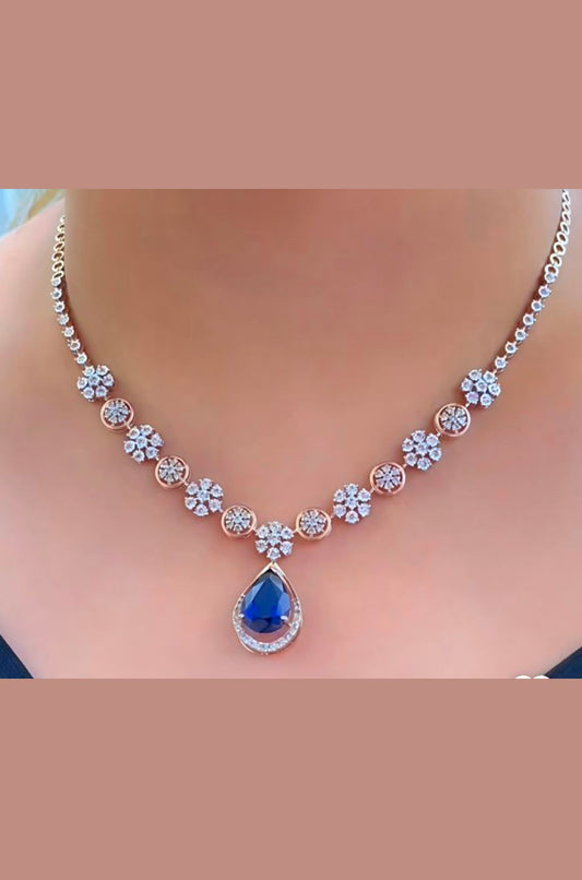 Elegant Pear-Cut Sapphire & Diamond Halo Necklace