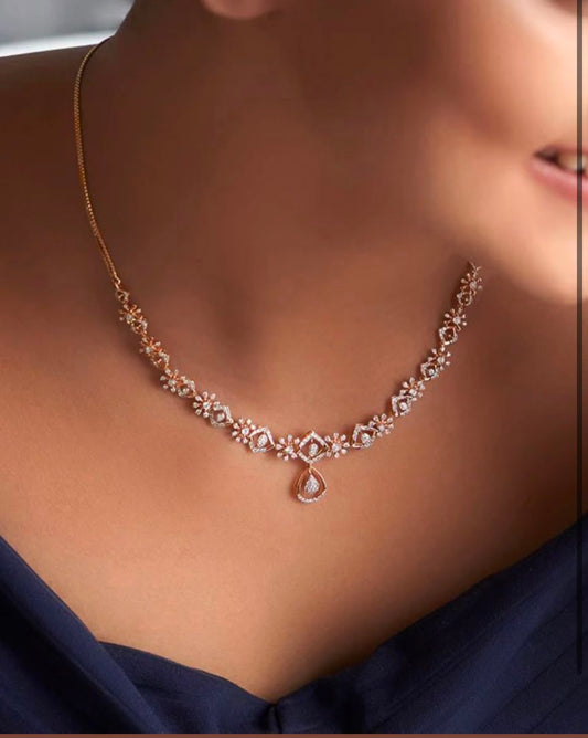 💎 Elegant Rose Gold Diamond Floral Drop Necklace