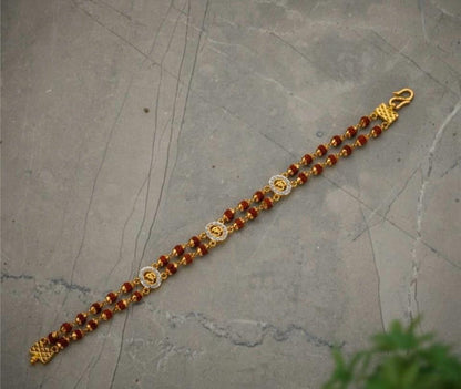 Elegant Rudraksha & Silver Om Bracelet