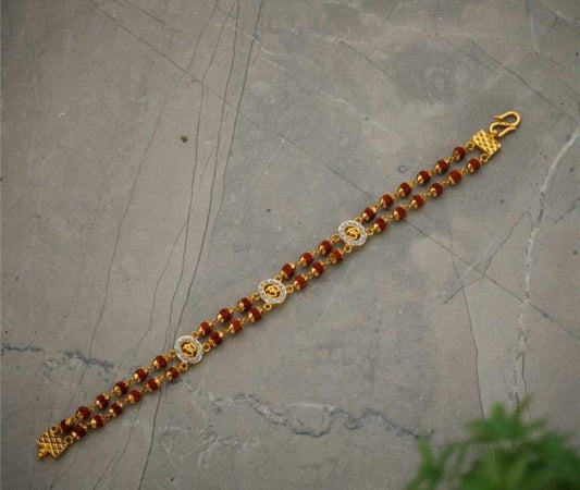 Elegant Rudraksha & Silver Om Bracelet
