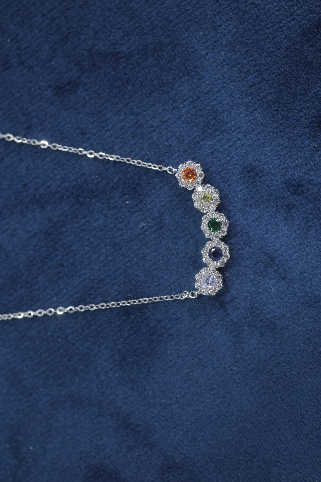 Multi-Color Floral Halo Station Necklace