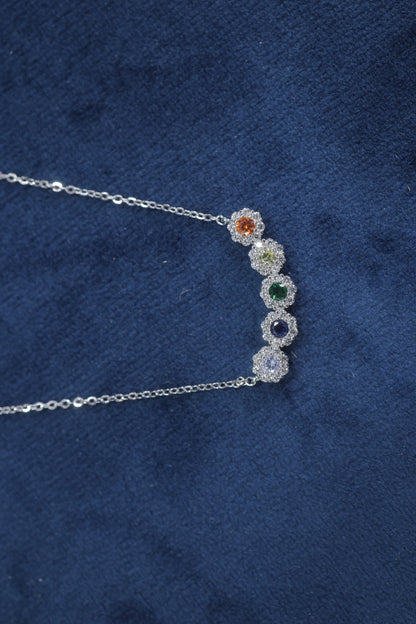 Multi-Color Floral Halo Station Necklace