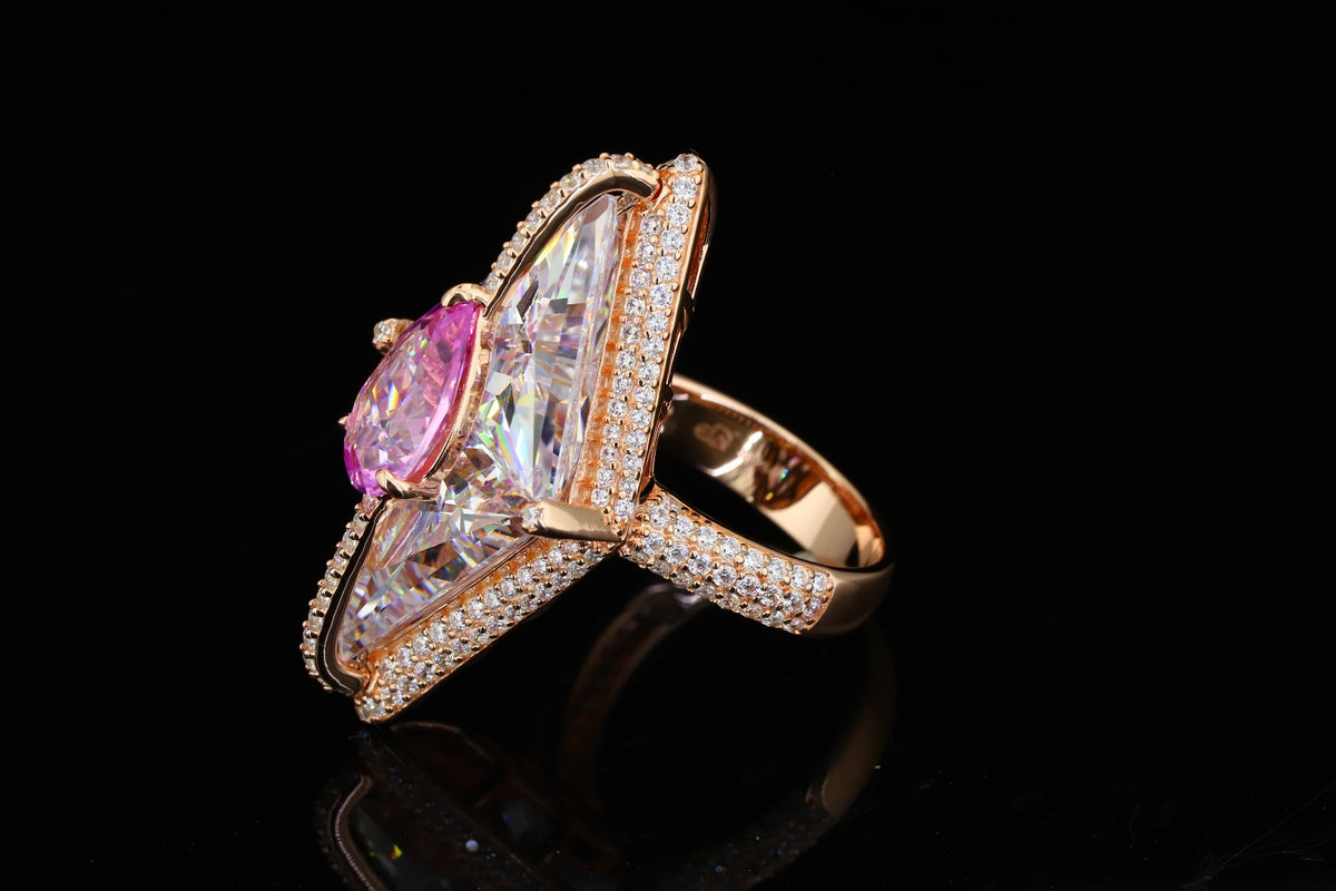 Exquisite Rose Gold Two-Stone "Toi et Moi" Marquise Ring with Diamond Micro-Pavé