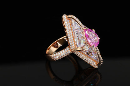 Exquisite Rose Gold Two-Stone "Toi et Moi" Marquise Ring with Diamond Micro-Pavé