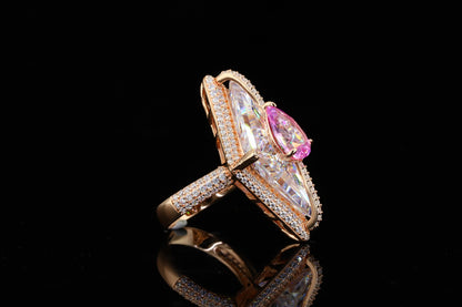 Exquisite Rose Gold Two-Stone "Toi et Moi" Marquise Ring with Diamond Micro-Pavé