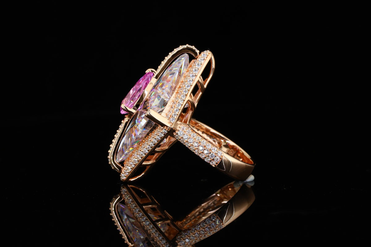 Exquisite Rose Gold Two-Stone "Toi et Moi" Marquise Ring with Diamond Micro-Pavé