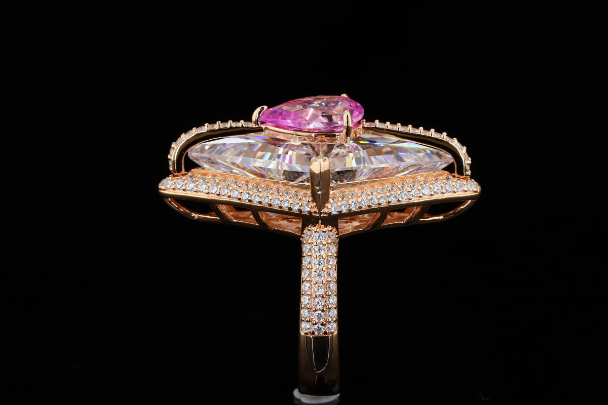 Exquisite Rose Gold Two-Stone "Toi et Moi" Marquise Ring with Diamond Micro-Pavé