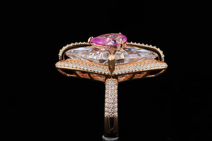 Exquisite Rose Gold Two-Stone "Toi et Moi" Marquise Ring with Diamond Micro-Pavé
