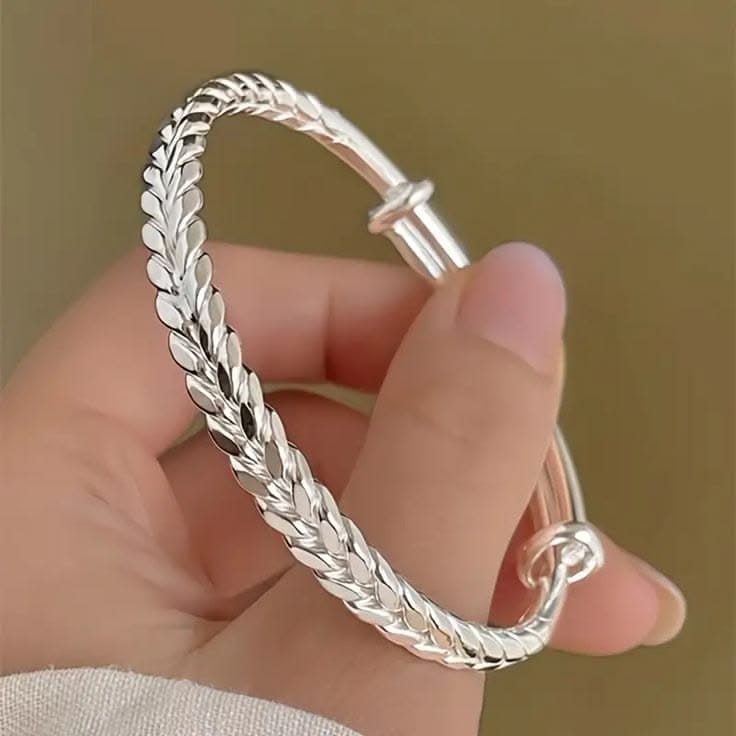 Elegant Sterling Silver Braided Wheat Pattern Adjustable Bangle Bracelet