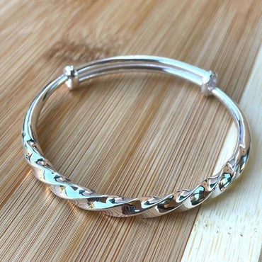 Elegant Twisted Sterling Silver Adjustable Bangle