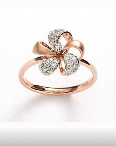 Elegant Rose Gold Floral Bow Diamond Ring