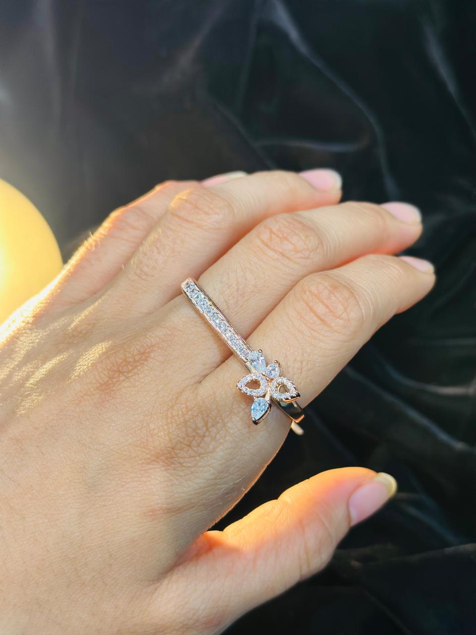 Modern Floral Bar Statement Ring