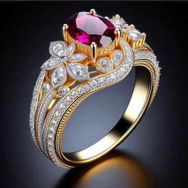 Oval Ruby Floral Filigree Statement Ring